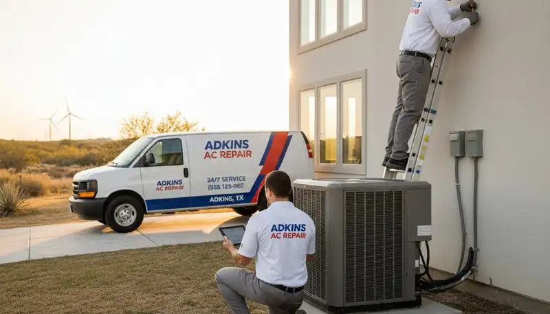 Professional AC repair technician servicing air conditioner in San Antonio TX home