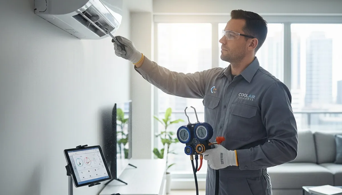 Technician performing AC repair service in San Antonio, TX for Five Star Cooling