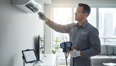 Technician performing AC repair service in San Antonio, TX for Five Star Cooling