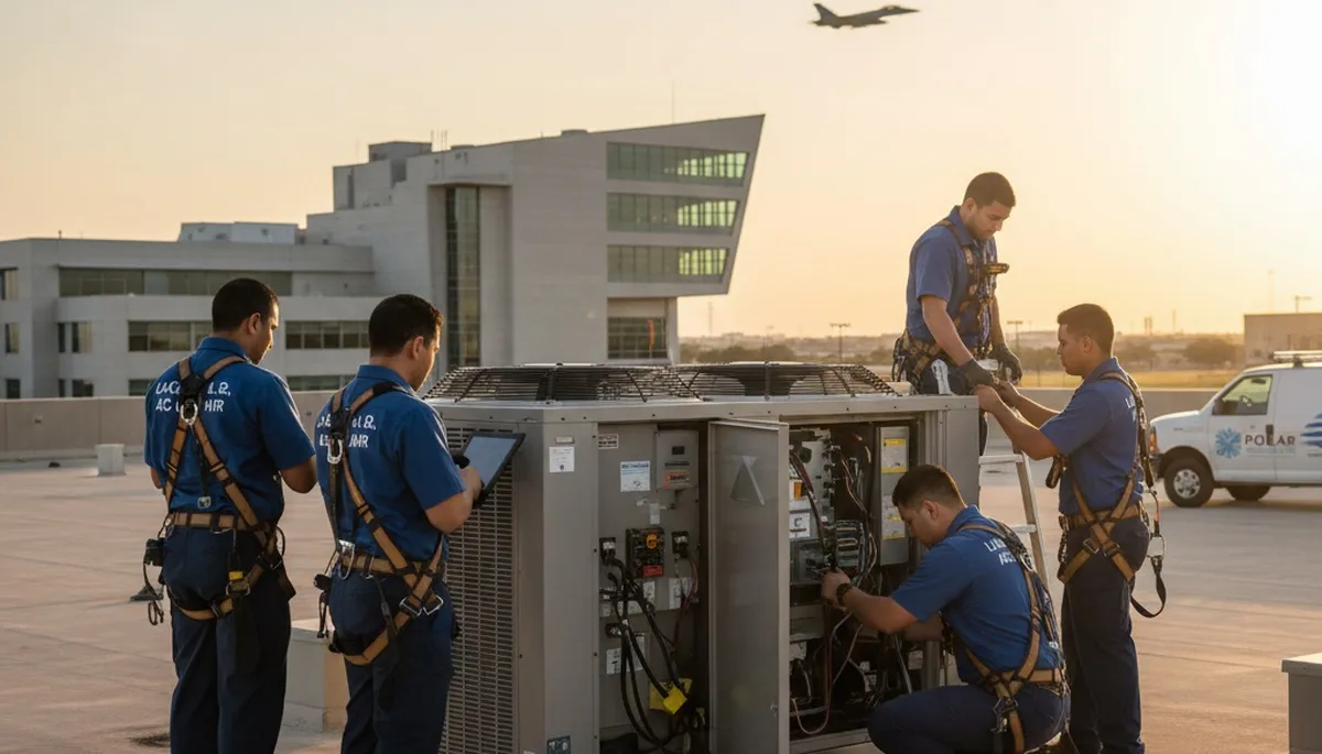 Professional AC repair technician servicing air conditioner in San Antonio TX home