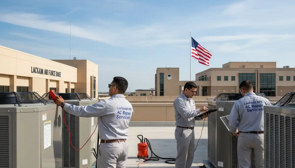 Professional AC repair technician servicing air conditioner in San Antonio TX home
