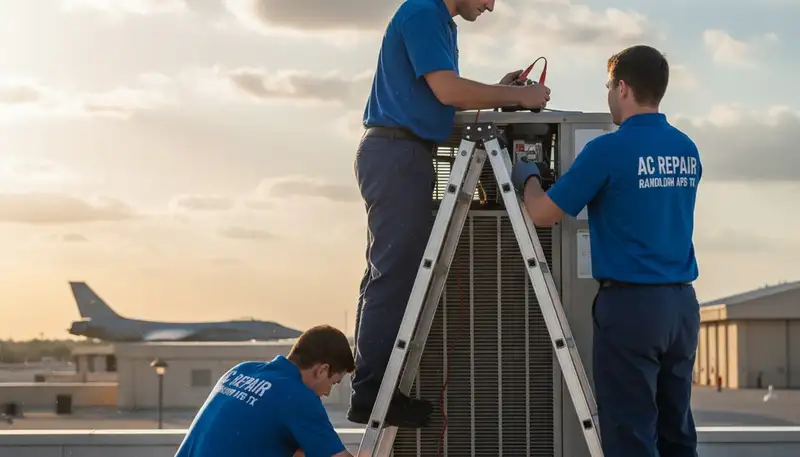 Professional AC repair technician servicing air conditioner in San Antonio TX home