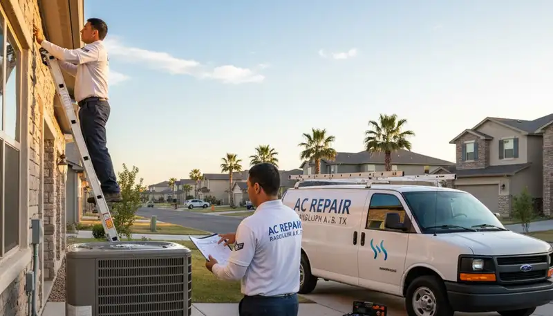 Professional AC repair technician servicing residential air conditioner in San Antonio TX homes