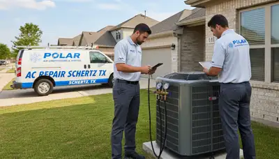 Professional AC repair technician servicing air conditioner unit in San Antonio TX
