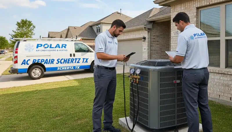 Professional AC repair technician servicing air conditioner unit in San Antonio TX