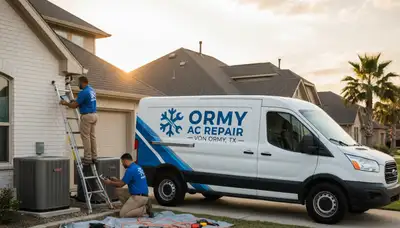 Professional AC repair technician servicing air conditioner unit in San Antonio TX home