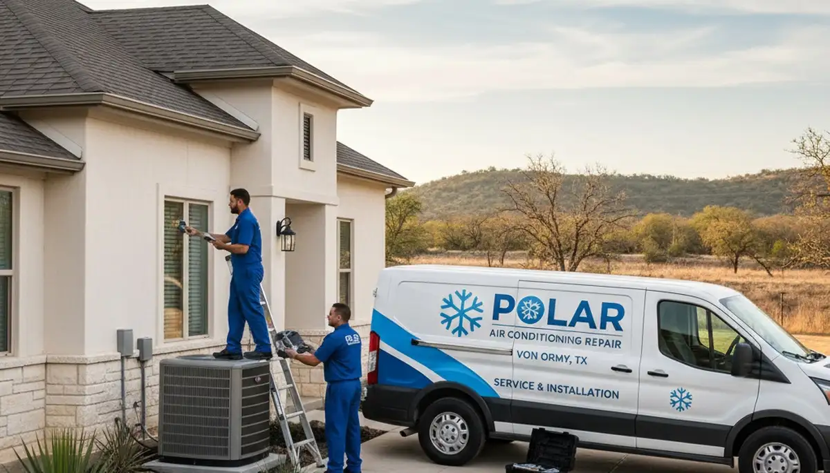 Professional AC repair technician servicing air conditioner unit in San Antonio TX home