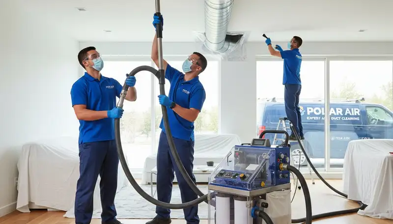 Technician cleaning air ducts for HVAC system in San Antonio TX home by Five Star Cooling