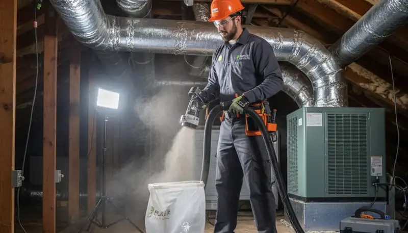 Technician cleaning air ducts for HVAC system in San Antonio TX home by Five Star Cooling
