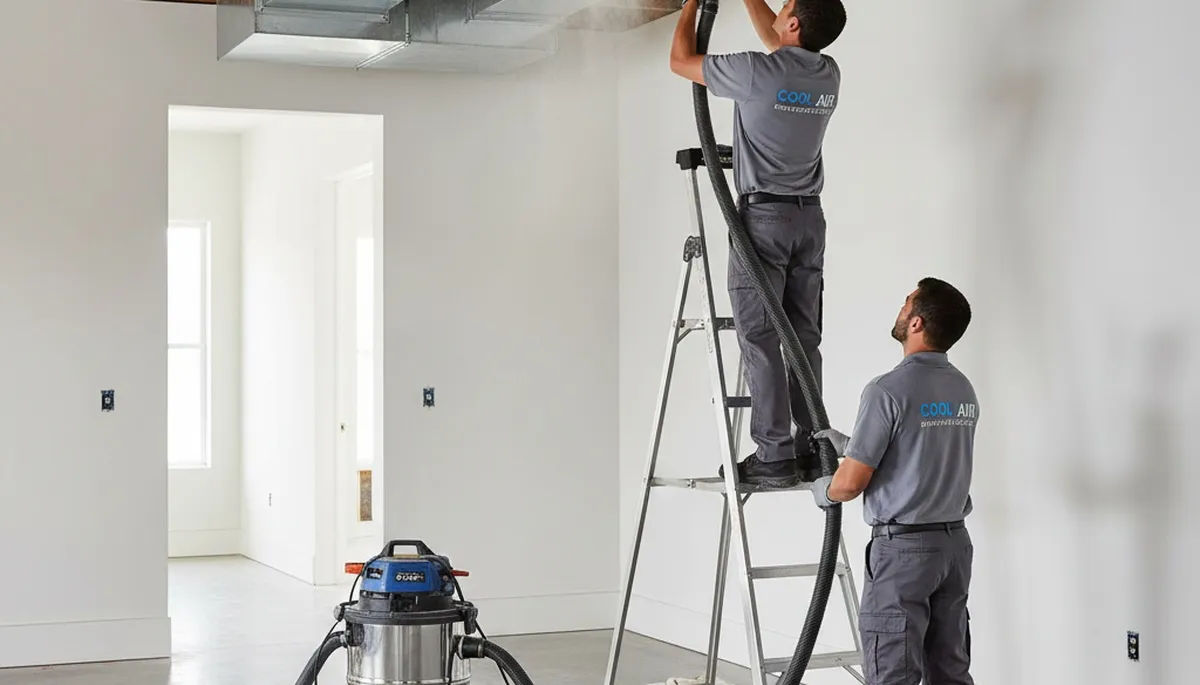 Technician cleaning air ducts for HVAC system in San Antonio, TX home by Five Star Cooling