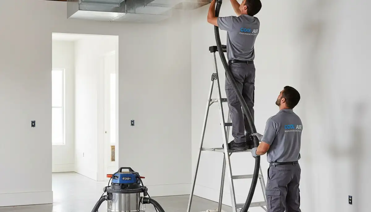 Technician cleaning air ducts for HVAC system in San Antonio, TX home by Five Star Cooling