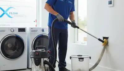 Technician providing professional dryer vent cleaning service in San Antonio TX home