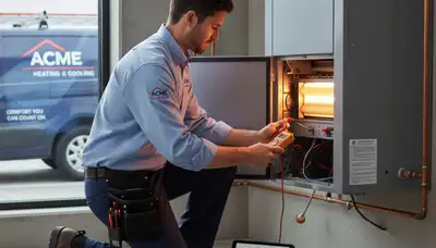 Technician performing heating repair service in San Antonio TX home for Five Star Cooling